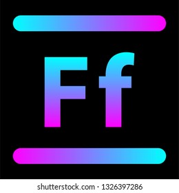 Neon glowing letter F with a gradient glow. Nightlife advertising. The alphabet in the style of neon. Uppercase and lowercase letters Ff for posters or placard.