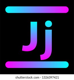 Neon glowing letter J with a gradient glow. Nightlife advertising. The alphabet in the style of neon. Uppercase and lowercase letters Jj for posters or placard.
