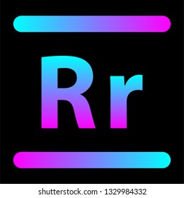 Neon glowing letter R with a gradient glow. Nightlife advertising. The alphabet in the style of neon. Uppercase and lowercase letters Rr for posters or placard.