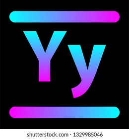 Neon glowing letter Y with a gradient glow. Nightlife advertising. The alphabet in the style of neon. Uppercase and lowercase letters Yy for posters or placard.