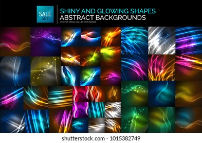 Colección de fondo abstracto de luz brillante neón, mega conjunto de antecedentes de concepto de energía