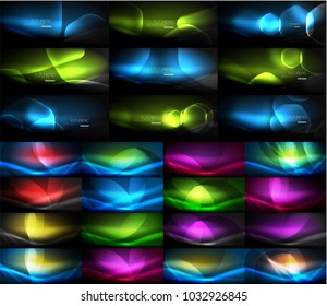 Neon leuchtende abstrakte Hintergründe Sammlung, Mega-Set von energetischen magischen Hintergründen. Vektorgrafik
