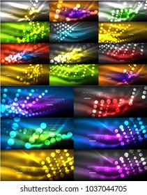 Colección de fondo abstracto de luz brillante neón, mega conjunto de antecedentes de concepto de magia energética. Ilustración del vector