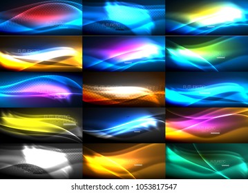 Colección de fondo abstracto de luz brillante neón, mega conjunto de antecedentes de concepto de magia energética. Ilustración del vector