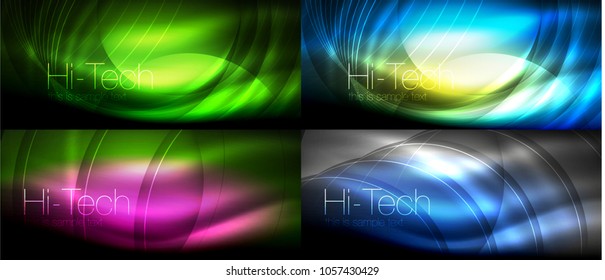 Colección de fondo abstracto de luz brillante neón, mega conjunto de antecedentes de concepto de magia energética. Ilustración del vector