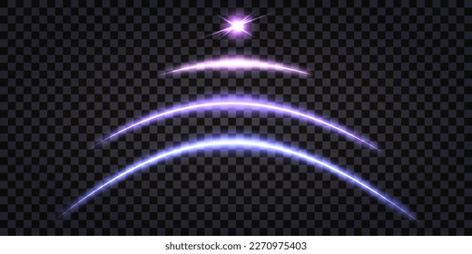 Neon glowing light laser beam. Purple and blue shiny arc, thunder lightning bolt, Synthwave design, ray line isolated  on transparent background.  Vector illustration