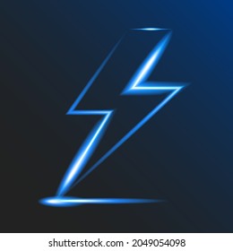 Neon glowing lightning on dark background. Electrical sign. Risk of electric shock. Atmospheric electricity. Vector illustration. EPS10