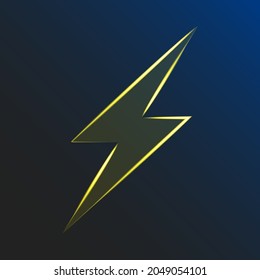 Neon glowing lightning on dark background. Electrical sign. Risk of electric shock. Atmospheric electricity. Vector illustration. EPS10