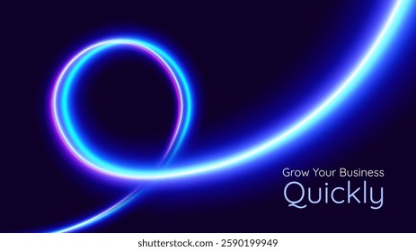 Neon glowing line. Vector curve light effect. Virtual fluorescent ribbon loop. Fantastic minimalist background. 