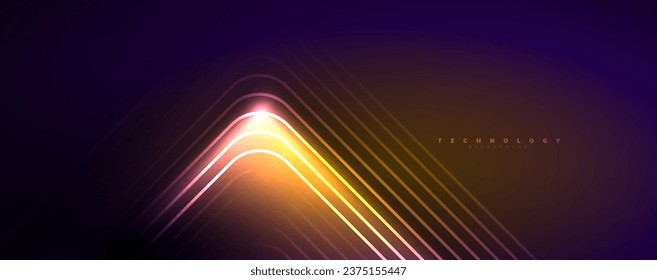 Neon glowing lines and angles, magic energy space light concept. Vector illustration for wallpaper, banner, background, leaflet, catalog, cover, flyer