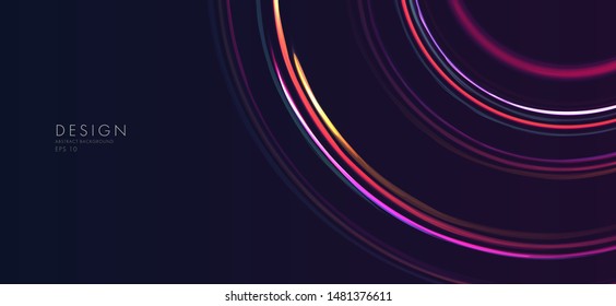 líneas brillantes de neón formando círculos abstractos, fondo espacial