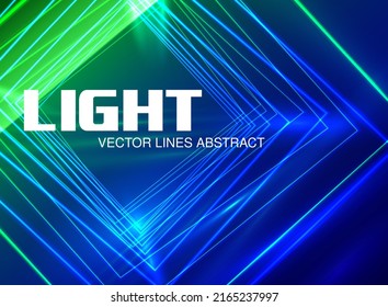 Líneas brillantes neón, fondo abstracto geométrico, vector