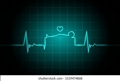 Neon glowing lines, Heartbeat concept, Lifeline background design