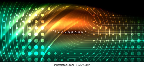 Neonleuchtende Linien, magisches Energieraum-Lichtkonzept, abstrakter Hintergrund, Tapete-Design, Vektorgrafik