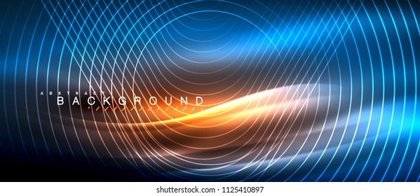 Líneas brillantes de neón, concepto de luz espacial mágica, diseño de fondo abstracto de fondo de fondo, ilustración vectorial