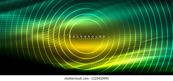 Neon glowing lines, magic energy space light concept, abstract background wallpaper design, vector illustration