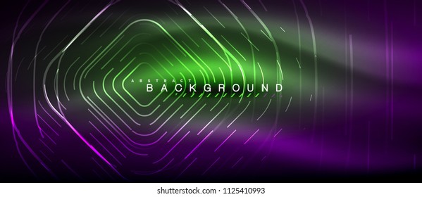 Neonleuchtende Linien, magisches Energieraum-Lichtkonzept, abstrakter Hintergrund, Tapete-Design, Vektorgrafik
