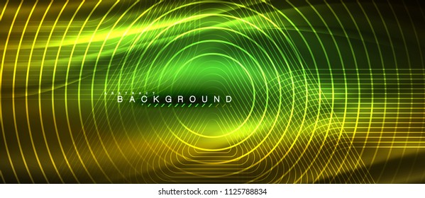 Neon glowing lines, magic energy space light concept, abstract background wallpaper design, vector illustration