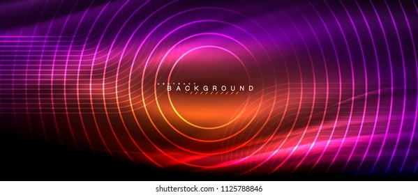 Neon glowing lines, magic energy space light concept, abstract background wallpaper design, vector illustration