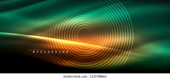 Neon glowing lines, magic energy space light concept, abstract background wallpaper design, vector illustration