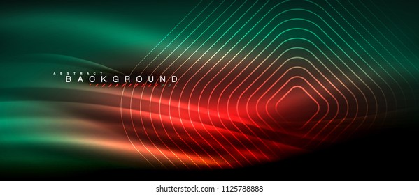 Neon glowing lines, magic energy space light concept, abstract background wallpaper design, vector illustration
