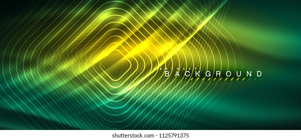Neon glowing lines, magic energy space light concept, abstract background wallpaper design, vector illustration
