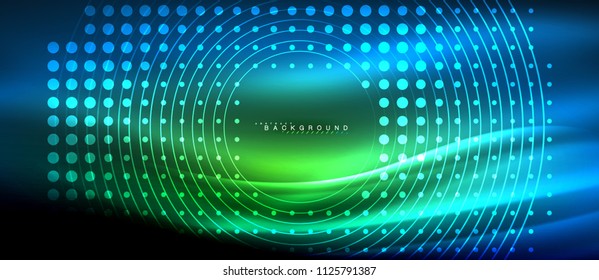 Neon glowing lines, magic energy space light concept, abstract background wallpaper design, vector illustration