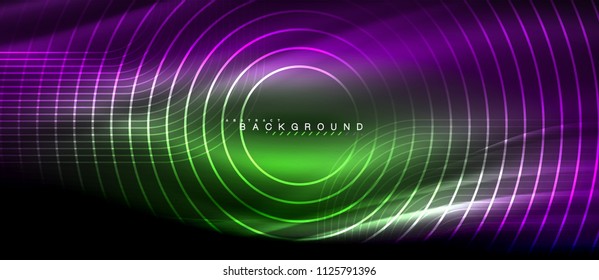 Neon glowing lines, magic energy space light concept, abstract background wallpaper design, vector illustration