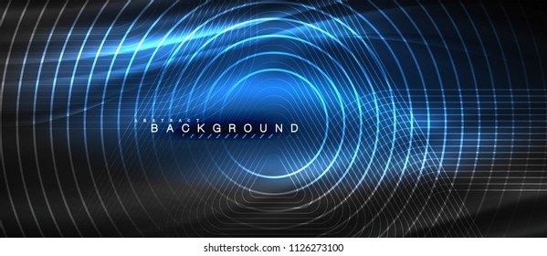 Neon glowing lines, magic energy space light concept, abstract background wallpaper design, vector illustration