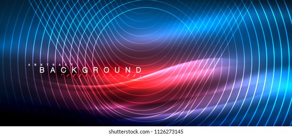 Neon glowing lines, magic energy space light concept, abstract background wallpaper design, vector illustration