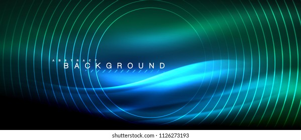 Neon glowing lines, magic energy space light concept, abstract background wallpaper design, vector illustration