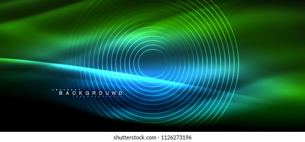 Neon glowing lines, magic energy space light concept, abstract background wallpaper design, vector illustration