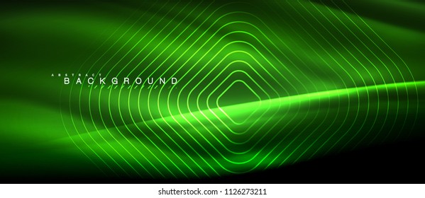Líneas brillantes de neón, concepto de luz espacial mágica, diseño de fondo abstracto de fondo de fondo, ilustración vectorial