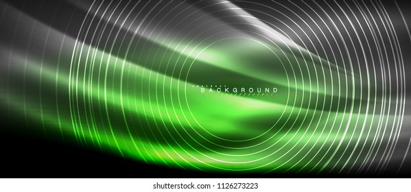 Neon glowing lines, magic energy space light concept, abstract background wallpaper design, vector illustration
