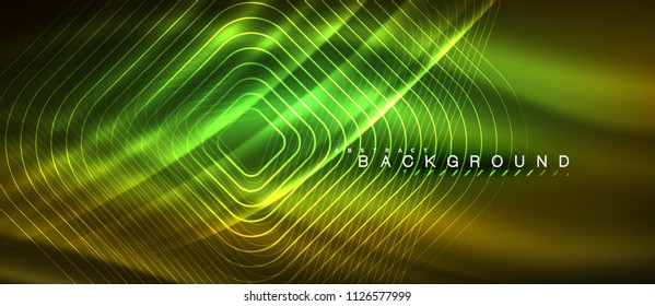 Neon glowing lines, magic energy space light concept, abstract background wallpaper design, vector illustration