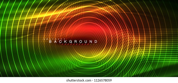 Neon glowing lines, magic energy space light concept, abstract background wallpaper design, vector illustration