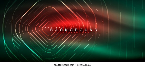 Neon glowing lines, magic energy space light concept, abstract background wallpaper design, vector illustration