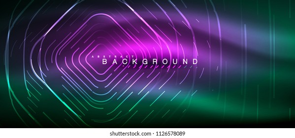 Neon glowing lines, magic energy space light concept, abstract background wallpaper design, vector illustration