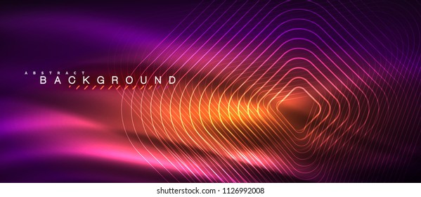 Neon glowing lines, magic energy space light concept, abstract background wallpaper design, vector illustration