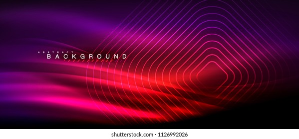 Neon glowing lines, magic energy space light concept, abstract background wallpaper design, vector illustration