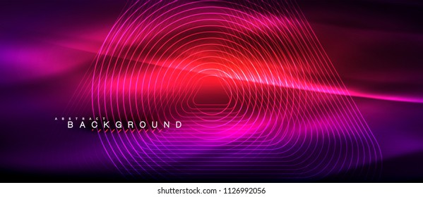 Neon glowing lines, magic energy space light concept, abstract background wallpaper design, vector illustration