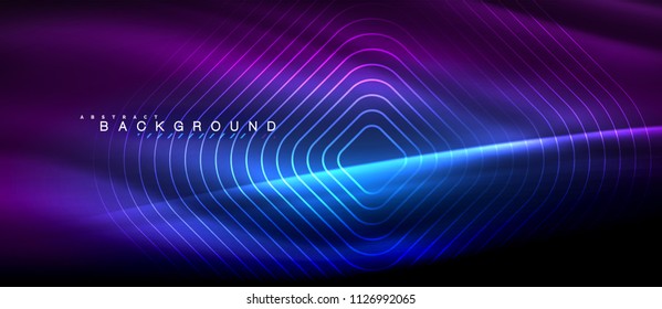 Neon glowing lines, magic energy space light concept, abstract background wallpaper design, vector illustration