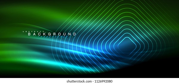 Neon glowing lines, magic energy space light concept, abstract background wallpaper design, vector illustration