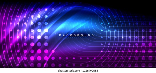Neon glowing lines, magic energy space light concept, abstract background wallpaper design, vector illustration