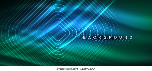 Neon glowing lines, magic energy space light concept, abstract background wallpaper design, vector illustration
