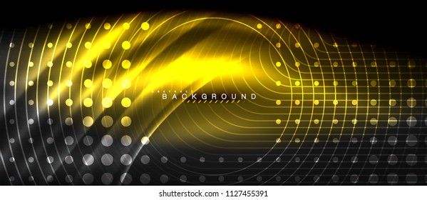 Neon glowing lines, magic energy space light concept, abstract background wallpaper design, vector illustration