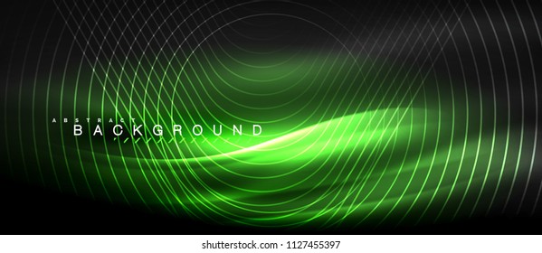 Neon glowing lines, magic energy space light concept, abstract background wallpaper design, vector illustration