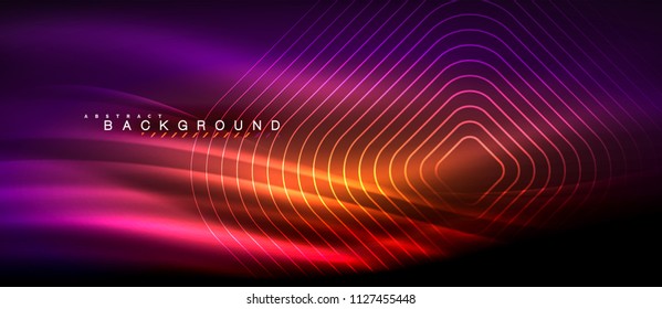 Neon glowing lines, magic energy space light concept, abstract background wallpaper design, vector illustration