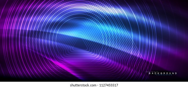 Líneas brillantes de neón, concepto de luz espacial mágica, diseño de fondo abstracto de fondo de fondo, ilustración vectorial