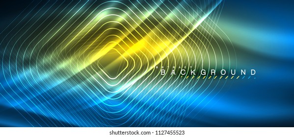 Neon glowing lines, magic energy space light concept, abstract background wallpaper design, vector illustration